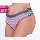 KIT 5 Tangas Conforto Algodão Cotton Listrada Feminina