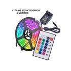 Kit 5 un. Fita Led Colorida RGB 3528 5 metros + Driver + Controle remoto + Fonte de alimentação 12V 5A