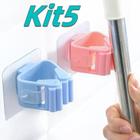 Kit 5 Unidades Suporte Organizador de Vassouras e Rodos Com Fita Adesiva Sem Furos - Paramount