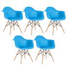 KIT - 5 x cadeiras Charles Eames Eiffel DAW com braços - Base de madeira clara -