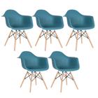KIT - 5 x cadeiras Charles Eames Eiffel DAW com braços - Base de madeira clara -