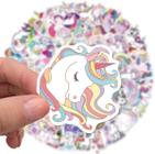 Kit 50 Adesivos Sticker Unicornio Ponei Magico Colorido Encantado Prova D'água