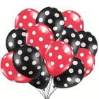 Kit 50 Balões Bexiga Látex Vermelho Com Bolinhas Brancas, Preto Com Bolinhas Brancas- Tamanho 9 Polegadas