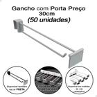 Kit 50 Gancho C/ Porta Preço 30cm Régua Barra 20x30mm Loja Branco