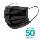 Kit 50 Máscaras Descartáveis Adulto Tripla Camada Cor Preto