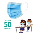 Kit 50 Máscaras Descartáveis para Crianças - Cor Azul
