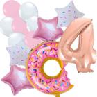 Kit 56pçs, Balão Metalizado Donuts 75cm + 4 Estrelas Metalizadas 45cm + 50 Balões de Látex + Balão Metalizado Numero