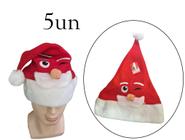 Kit 5un Gorros de natal de pelúcia com carinha de papai Noel