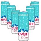 Kit 6 Água Francesa Evian Sparkling Com Gás Lata 330ml