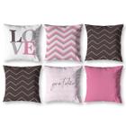 Kit 6 Almofadas Cheias 40Cm X 40Cm Estampadas Chevron Rosa