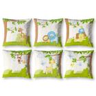 Kit 6 Almofadas Cheias Estampadas Infantil 40X40 Zíper Selva