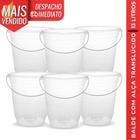 Kit 6 Balde Plástico Redondo 13L c/ Alça Metalizada Transparente Lavanderia Multiuso