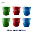 Kit 6 Baldes Multiuso 7 Litros Reforçado c/ Alça Metal Cores Variadas