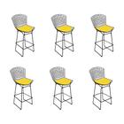 Kit 6 Banquetas Bistrô Bertoia Preta D60 com Assento Amarelo