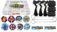 Kit 6 Beyblade Burst + 3 Lançador 3 Sporte Grip + Maleta Beyblade - Tornado Gyro