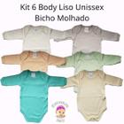 Kit 6 Body Bebê Manga Longa Liso Unissex Bicho Molhado