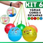 Kit 6 Bola De Vínil Pula Pula Com Cordão Mola Bollinha Dente de Leite