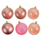 Kit 6 Bolas de Natal Mistas 8cm Rosa Lisa Fosca para Árvore Natalina