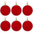 Kit 6 Bolas de Natal Vermelha Camurça para Árvore Natal 5cm