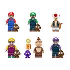 Kit 6 bonecos super mario bros luigi toad donkey bloco de montar