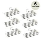 Kit 6 Cabides Calça Organizadores Otimizador Espaço 5 Ganchos Multifuncional Inox Branco Clink