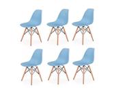 Kit 6 Cadeiras Charles Eames Eiffel Azul Base Madeira Sala Cozinha Jantar - BERING