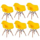 KIT 6 Cadeiras Charles Eames Eiffel Design Wood Com Braços - Amarela