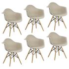 KIT 6 Cadeiras Charles Eames Eiffel Design Wood Com Braços - Bege