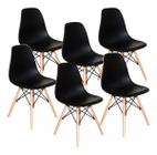 Kit 6 Cadeiras Charles Eames Eiffel Preto Base Madeira Sala Cozinha Jantar