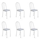 Kit 6 Cadeiras de Cozinha Califórnia Estampado Linho Prata Pés de Ferro Branco - Pallazio