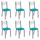 Kit 6 Cadeiras de Cozinha Colorado material sintético Azul Turquesa Pés de Ferro Preto - Pallazio