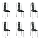 Kit 6 Cadeiras de Cozinha Geórgia Estampado Preto Florido Pés de Ferro Branco - Pallazio