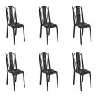 Kit 6 Cadeiras de Cozinha Geórgia Estampado Preto Florido Pés de Ferro Preto - Pallazio