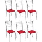 Kit 6 Cadeiras de Jantar Lara cromada para cozinha Assento material sintético vermelho - Aurora Line