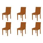 Kit 6 Cadeiras de Jantar Pérola Estofadas em Veludo Terracota Base Madeira Maciça Mel
