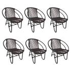 Kit 6 Cadeiras Decorativa Julia em Corda Náutica e Base em Alumínio Preta/ Marrom 