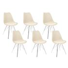 Kit 6 Cadeiras Eames Leda Estofada Nude Tower Cromado