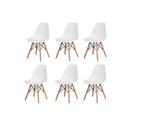 Kit 6 Cadeiras Eiffel Eames Dsw Branco Base Madeira