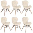 Kit 6 Cadeiras Estofadas Charles Eames Eiffel Slim Wood Confort Creme - LOFT7