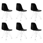 Kit 6 Cadeiras Jantar Assento Preto Eiffel Eames Base Ferro Branco