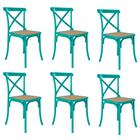 Kit 6 Cadeiras Jantar Cross Katrina X Azul Turquesa Assento Bege Aço