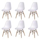 Kit 6 Cadeiras Jantar Eames Eiffel Pés de Madeira com Assento Branco