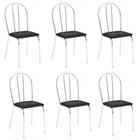 Kit 6 Cadeiras Lisboa Cromada Para Cozinha ou Área Gourmet-Assento Sintético Preto