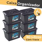 Kit 6 Caixa/Cesto Organizador Preto 30 Litros C/ Trava Multiuso Organização - Arqplast