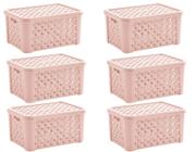 Kit 6 Caixas Organizadoras RATTAN 5 litros C/Tampa 24x17x12cm Rosa 709 Paramount