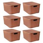 Kit 6 Caixas Organizadoras Rattan Marrom 15 Litros Com Tampa 25592 Arqplast