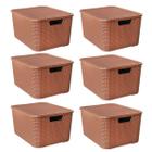 Kit 6 Caixas Organizadoras Rattan Marrom 15 Litros Com Tampa 25592 Arqplast