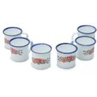 Kit 6 Caneca Esmaltada 6Cm Branca Decorada 150Ml Servir