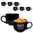 Kit 6 Caneca Xícara Preta Cerâmica Jumbo Sopa Cereal 750ml