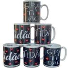 Kit 6 Canecas 300ml - GRATIDÃO - Porcelana - Decoração caneca completa - Preto